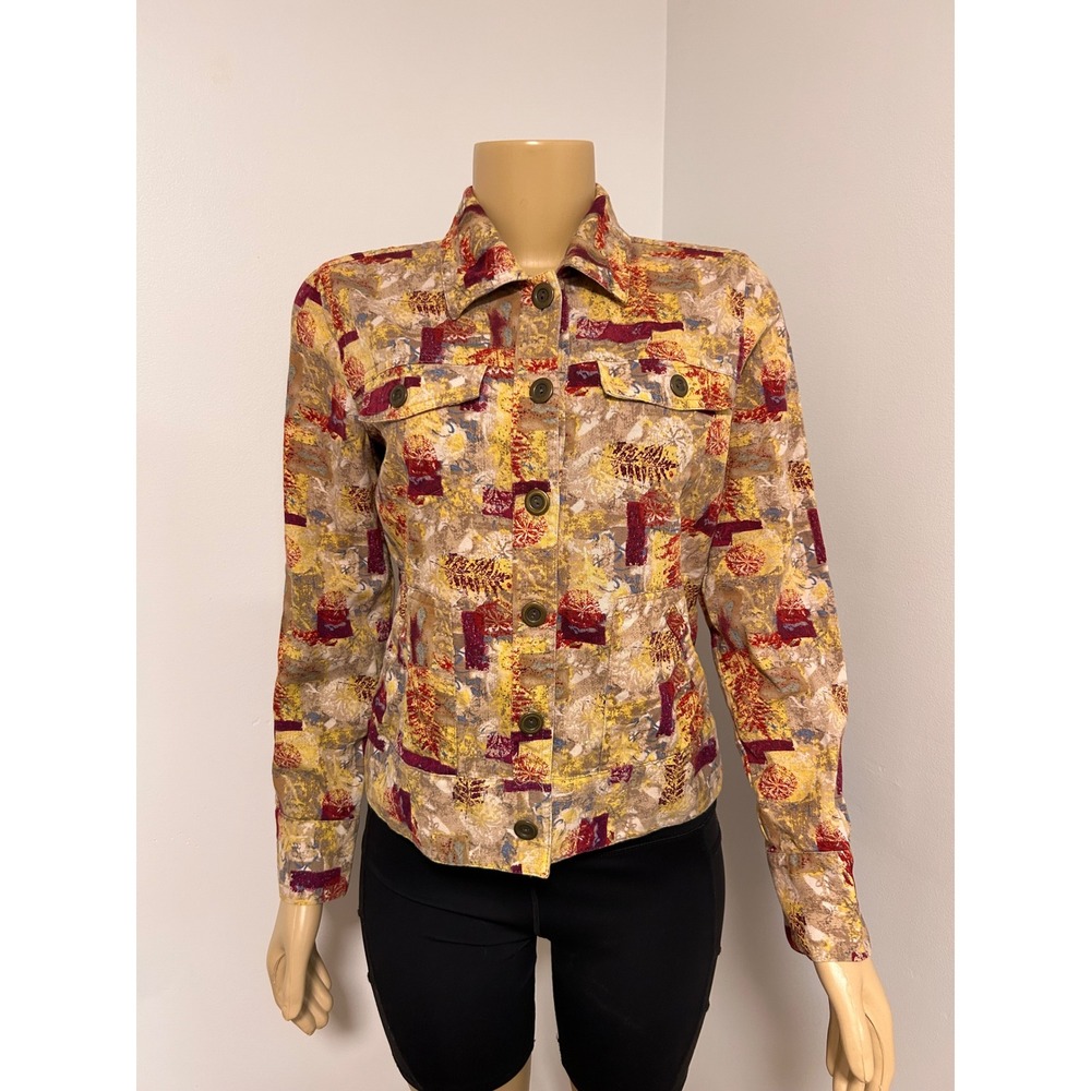 Christopher & Banks Womens Small Abstract Botanical Cotton Button Front Jacket
